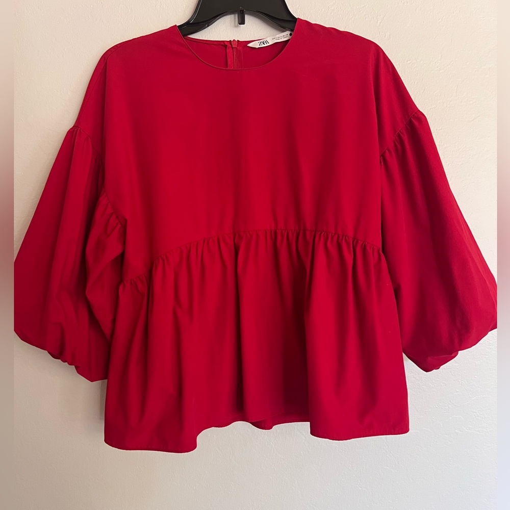 Zara oversized top with puff sleeves